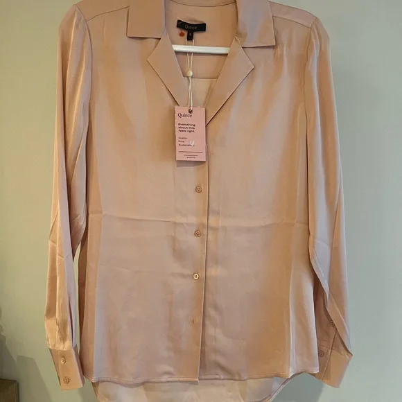 Quince Washable Silk Blush Pink Collared Shirt - Picture 3 of 4
